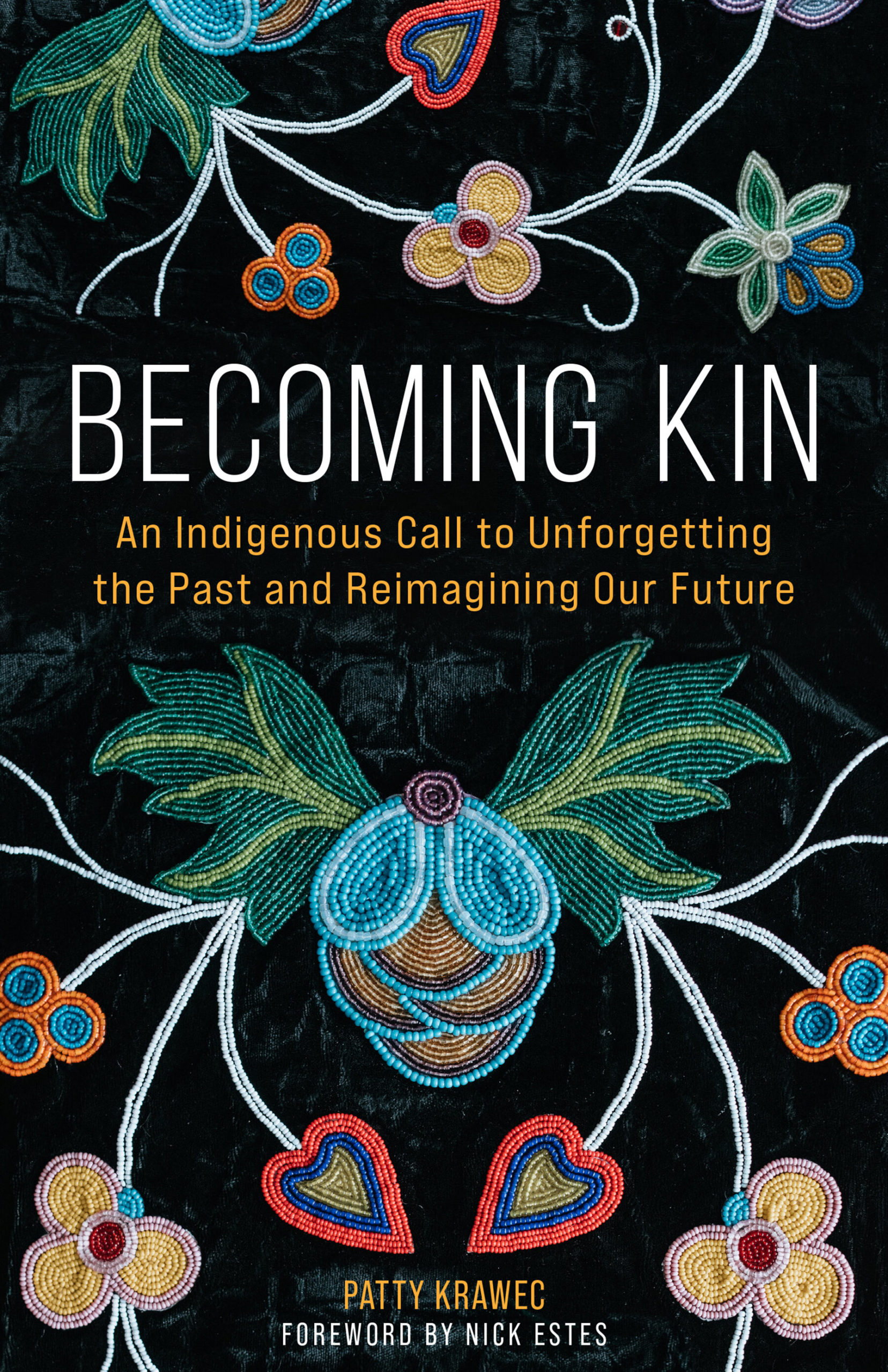 The book cover of Becoming Kin by Patty Krawec, with the same beadwork design as in the article's banner image.